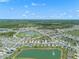 Aerial view of the community showcasing the lake, neighborhood, and surrounding landscape at 424 Noble Ave, Davenport, FL 33837