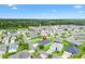 An aerial view shows the home in a neighborhood setting with lawns, palm trees, and mature trees at 5868 Wood Stork Way, The Villages, FL 32163