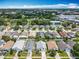 An aerial view shows a well-planned neighborhood with tree-lined streets, manicured lawns, and various home styles at 1034 Copenhagen Way, Winter Garden, FL 34787