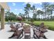 Outdoor fire pit surrounded by rocking chairs and tables, ideal for cozy evenings and gatherings at 23247 Lake Seneca Rd, Eustis, FL 32736