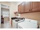 Well-equipped laundry room with modern washer and dryer units and ample storage space at 2400 Pawtucket Pass, Mount Dora, FL 32757