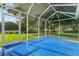 This screen patio features a blue painted concrete floor and is perfect for enjoying the outdoors at 2557 Privada Dr, The Villages, FL 32162