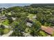 Aerial view showing the home's location near a lake amid lush greenery and mature trees at 27212 Orange Ave, Yalaha, FL 34797