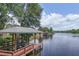 Waterfront property features a private boat dock and lift providing convenient lake access at 29152 David Ct, Tavares, FL 32778