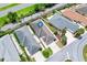 An aerial view of a well-landscaped neighborhood with a focus on the property and surrounding homes at 3331 Overland Ter, The Villages, FL 32163