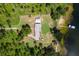 Aerial view showcasing the property's waterfront location nestled in Florida's trees at 38314 Echols Rd, Leesburg, FL 34788