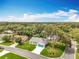 Aerial shot of the home's location with manicured lawns, a welcoming teal garage door, and mature landscaping at 4800 Tara View Rd, Leesburg, FL 34748
