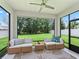 Relaxing screened patio with comfortable seating and a view of the green lawn at 5019 Ne 125Th Loop, Oxford, FL 34484