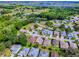 Neighborhood aerial view showcasing a golf course and lake in the distance, surrounded by mature trees at 712 Old Oaks Ln, Leesburg, FL 34748