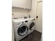 Laundry room showcases modern LG washer and dryer units with overhead storage at 724 Rosemere Cir, Orlando, FL 32835