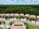 A panoramic aerial view showcasing houses and a lush forest backdrop at 8800 Corcovado Dr, Kissimmee, FL 34747