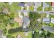 An aerial view of the property showcasing its waterfront location and lush landscaping at 11750 Watts Ct, Tavares, FL 32778