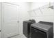 Laundry room with modern appliances, storage shelves, and convenient access at 1696 Wilson Prairie Cir, Groveland, FL 34736
