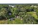Aerial view of a home surrounded by lush greenery with a driveway and parked cars at 31136 Senese Rd, Sorrento, FL 32776