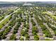 Aerial view of a residential area with many homes and large trees, with a highway in the background at 3586 Eversholt St, Clermont, FL 34711