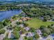 Stunning aerial view of a lakeside property with lush greenery and a swimming pool at 359 Blue Branch St, Eustis, FL 32736