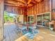 Charming outdoor patio with wood ceiling, ceiling fan, dining set, and string lights at 3664 Se 45Th Pl, Ocala, FL 34480