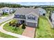 Aerial view of a two-story house in a well-maintained neighborhood with lush landscaping at 391 Cheeota Ct, Minneola, FL 34715