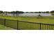 Scenic lake view from behind wrought iron fence with a gorgeous green lawn and foliage-filled water at 5008 Sawgrass Lake Cir, Leesburg, FL 34748