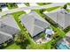 Aerial view showcases a beautiful house, a patio, gazebo, pool and gorgeous backyard at 5746 Botner Dr, The Villages, FL 32163