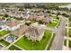 Aerial view of a neighborhood with neat homes, a blue pool, and lots of trees at 752 Sandy Bar Dr, Winter Garden, FL 34787