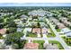 Aerial view of a single Gathering home surrounded by mature trees with a well manicured front lawn at 8960 Se 178Th Muirfield Pl, The Villages, FL 32162