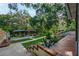 Tranquil backyard with lush greenery, patio, and a covered dock on the serene waterfront at 4219 Magnolia Ave, Leesburg, FL 34748