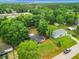 Aerial view of the home in a lush, tree-filled neighborhood with long driveway at 12181 Se 87Th Ct, Belleview, FL 34420