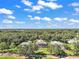 Expansive aerial shot of a residential neighborhood surrounded by lush greenery and a beautiful blue sky at 13 Hickory Head Hammock, The Villages, FL 32159