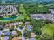 An aerial view showcases a community home on a golf course with lush greenery and serene water features at 17037 Se 76Th Creekside Cir, The Villages, FL 32162