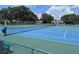 Well-maintained tennis courts with blue surface, set in a community with lush trees at 27141 Racquet Cir, Leesburg, FL 34748