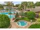 Relaxing pool area with a hot tub and plenty of seating surrounded by lush landscaping at 4210 Arlington Ridge Blvd, Leesburg, FL 34748