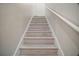 Carpeted staircase with white handrail leading to the upper level of the home at 9153 Carmela Ave, Davenport, FL 33897