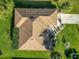 A bird's eye view of a well-maintained roof, manicured lawn, and landscaping, complemented by lush surroundings at 13700 Se 90Th Ct, Summerfield, FL 34491