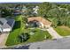 Aerial view of a home with lush landscaping, mature trees, and a well-manicured front yard at 13700 Se 90Th Ct, Summerfield, FL 34491