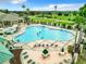 Resort-style pool area with ample seating, palm trees, and a stunning view of the adjacent golf course at 13700 Se 90Th Ct, Summerfield, FL 34491