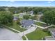 Aerial view of the property nestled in a community surrounded by mature trees with a long driveway at 14708 Timucua Pl, Clermont, FL 34711
