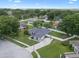 Aerial view of the property nestled in a community surrounded by mature trees with a long driveway at 14708 Timucua Pl, Clermont, FL 34711