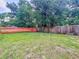 Lush backyard with grassy area, mature trees, and a wood fence - some sections feature a fresh coat of red stain at 1537 Ne 22Nd St, Ocala, FL 34470