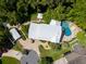Overhead shot highlighting a pool area, intricate brickwork, and private backyard with mature trees at 15733 Tower View Dr, Clermont, FL 34711
