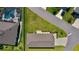 Aerial shot showcasing a home's backyard, complemented by a screened-in pool and well-kept landscaping at 3283 Dawn Pl, The Villages, FL 32163