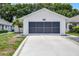 Garage of a one-story home featuring a large, screened-in garage door and concrete driveway at 5507 Laver St, Leesburg, FL 34748
