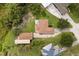 Birds eye view of the house showing its roof, driveway, detached garage and garden at 5729 Bible Camp Rd, Groveland, FL 34736
