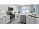 Modern kitchen with stainless steel appliances, white cabinetry, and a stylish design at 6136 Lake Emma Rd, Groveland, FL 34736