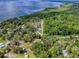 An aerial view showcases a property amid verdant trees, with views of a stunning lake at 6731 Lake Griffin Rd, Lady Lake, FL 32159