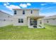 Well-maintained backyard featuring a covered patio, ample green space, and a neutral-toned exterior at 853 Blue Creek Dr, Haines City, FL 33844