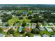 Expansive aerial view of a well-maintained neighborhood featuring a nearby golf course and a serene pond at 9790 Se 175Th St, Summerfield, FL 34491