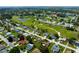 Aerial view shows a well-situated home among tree-lined streets, a community golf course, and nearby ponds at 9790 Se 175Th St, Summerfield, FL 34491