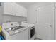 Bright laundry room featuring white cabinets, washing machine and dryer at 1055 Avenida Sonoma, Lady Lake, FL 32159