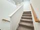 Carpeted staircase with white risers and stained wood handrail at 1138 Calico Pointe Cir, Groveland, FL 34736